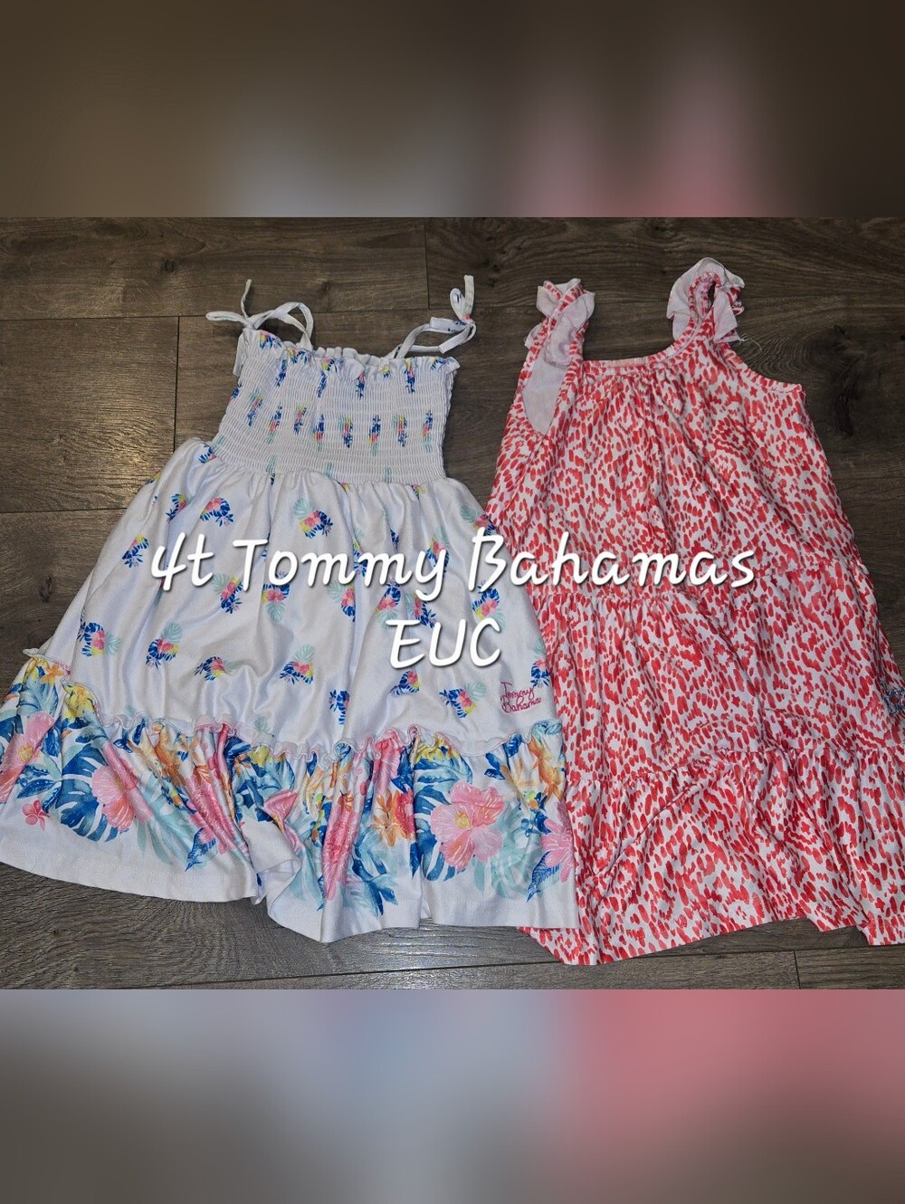 Tommy Bahama White Floral Smocked Sundress & Coral Print Dress 4t Bundle